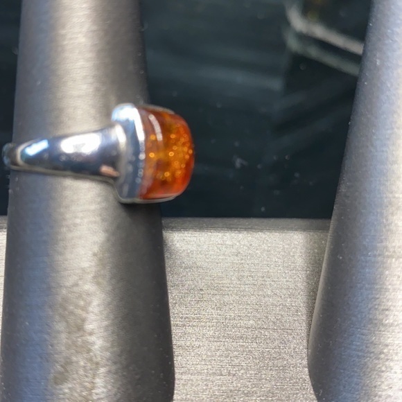Ladies Sterling Silver Ring with Amber Stone - Picture 9 of 14